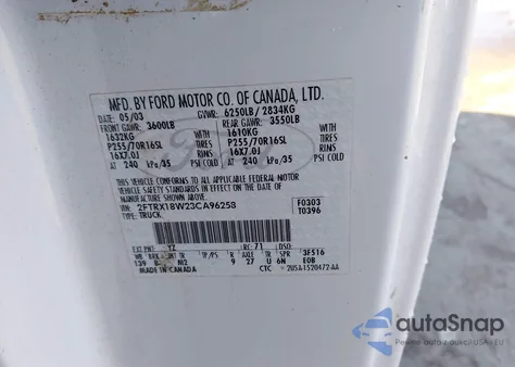 2003 Ford F-150 Lariat/Xl/Xlt from USA, damaged, VIN 2FTRX18W23CA96258